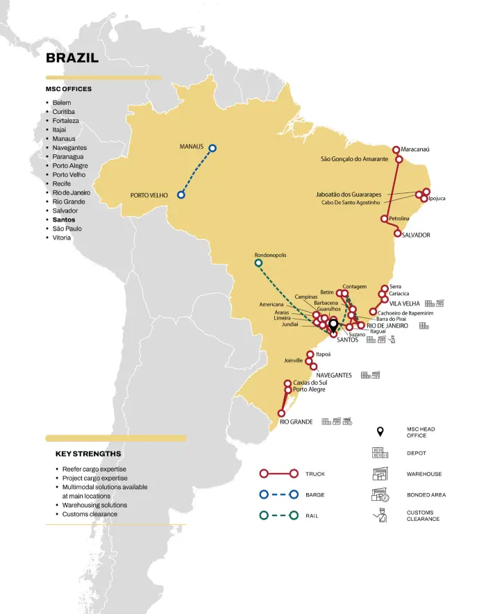 MSC Brazil Intermodal Map
