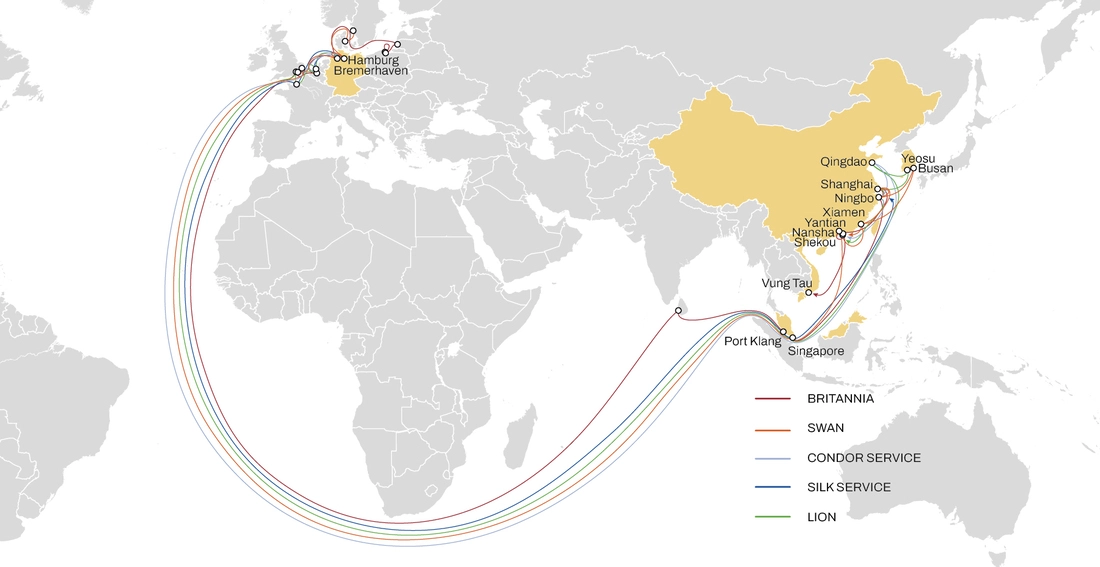 MSC Germany Trade Asia Eastbound map