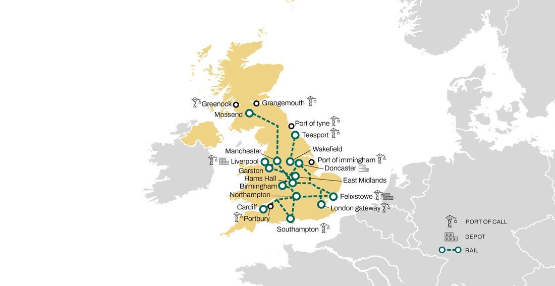 MSC UK Intermodal Offering map