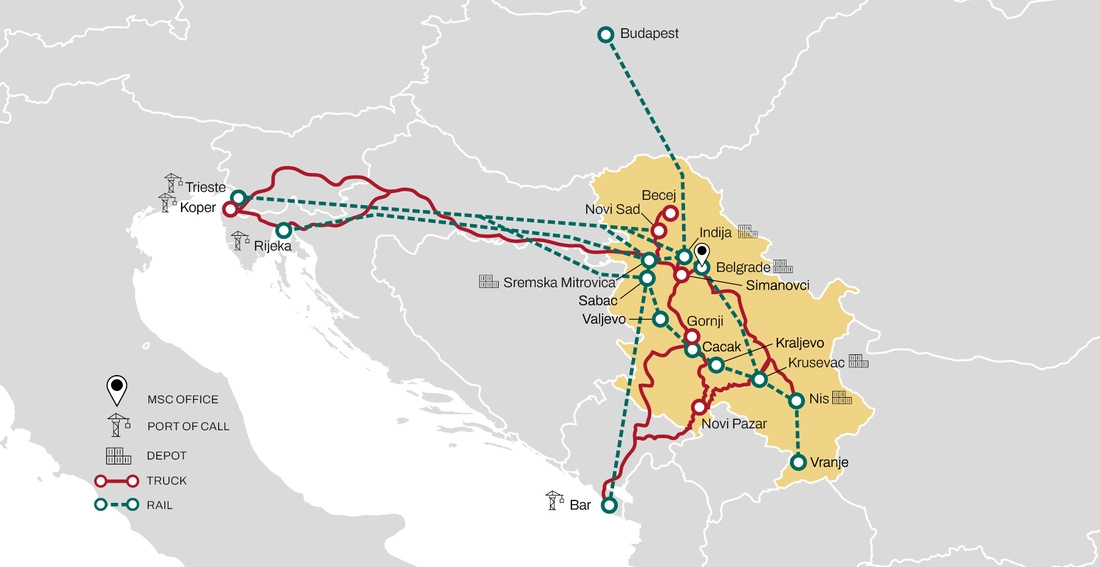 Serbia Intermodal Map