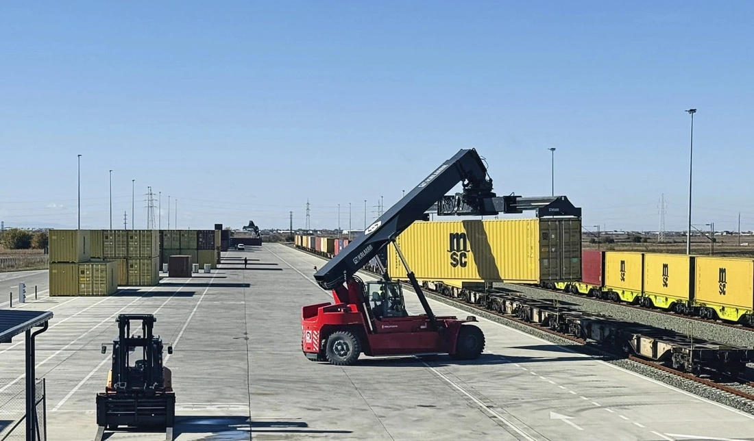Reachstacker with container at Batajnica terminal
