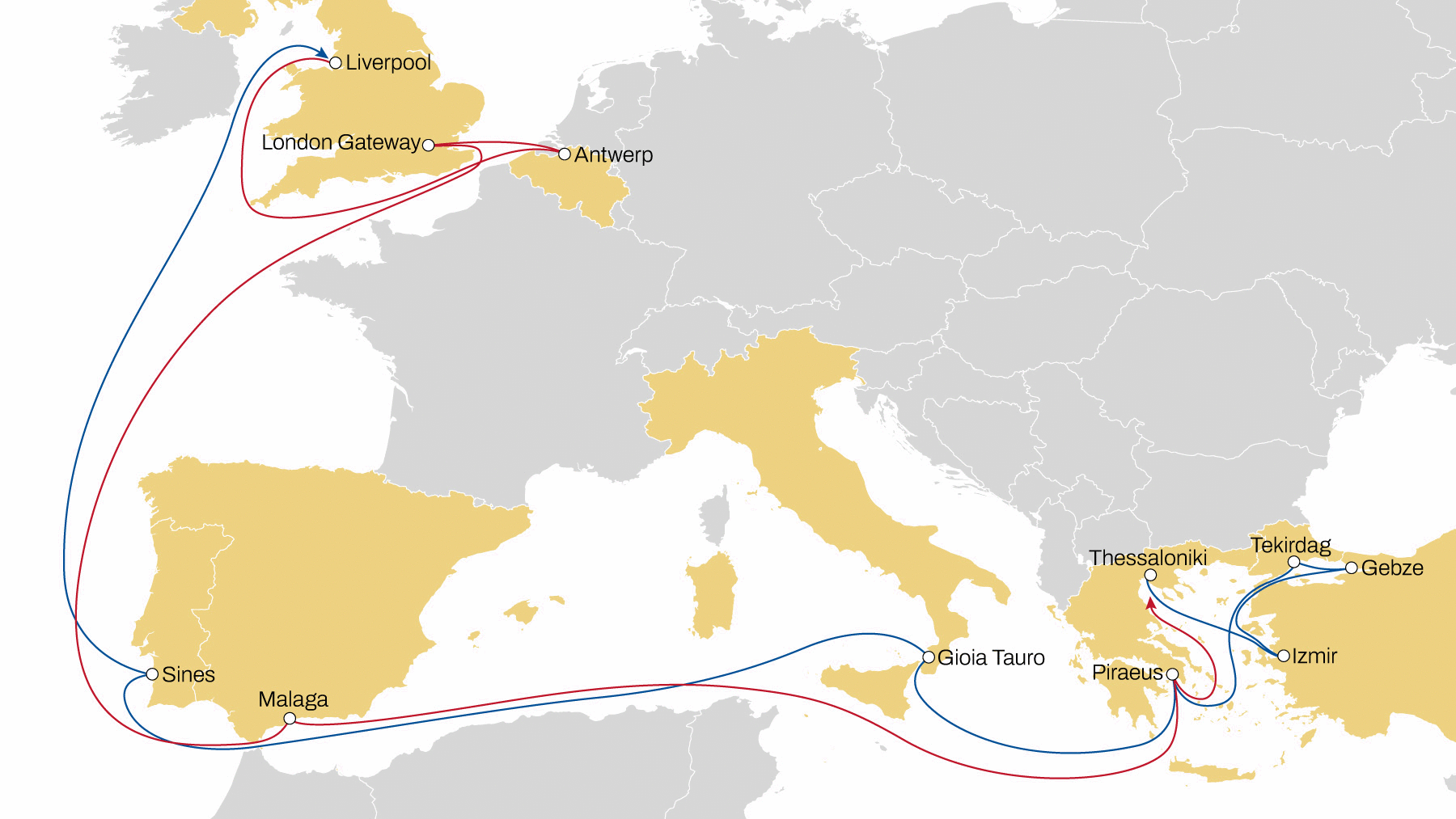 NWC UK to/from Greece & Türkiye map 