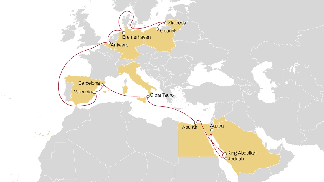Europe Red Sea Middle East Express_red line
