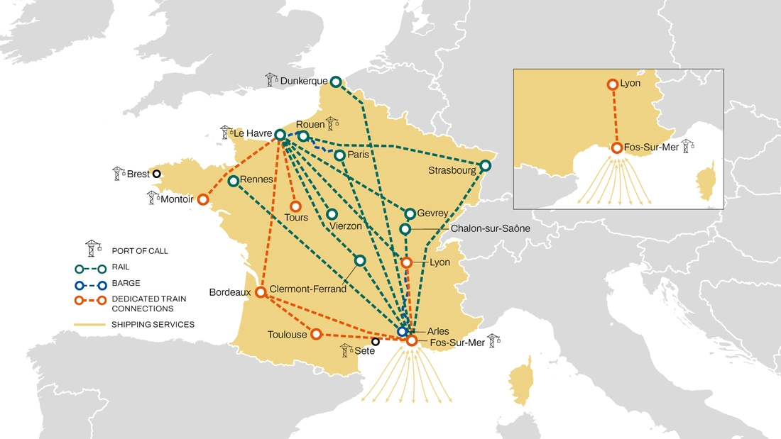 MSC France Intermodal Map Including Lyon Rail Shuttle