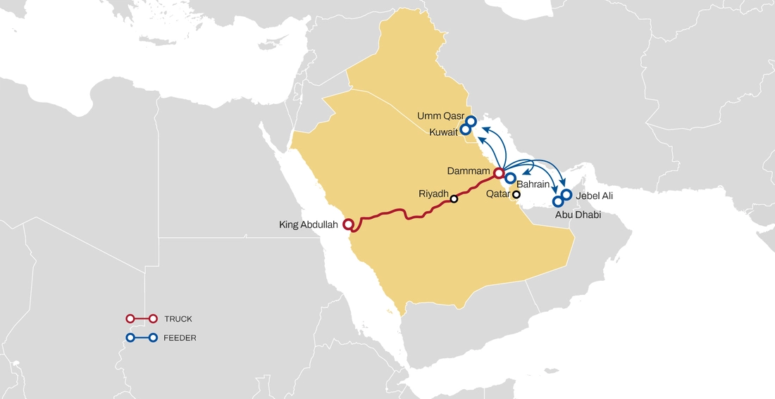 Truck and Feeder lines via Saudi Arabia to the Gulf