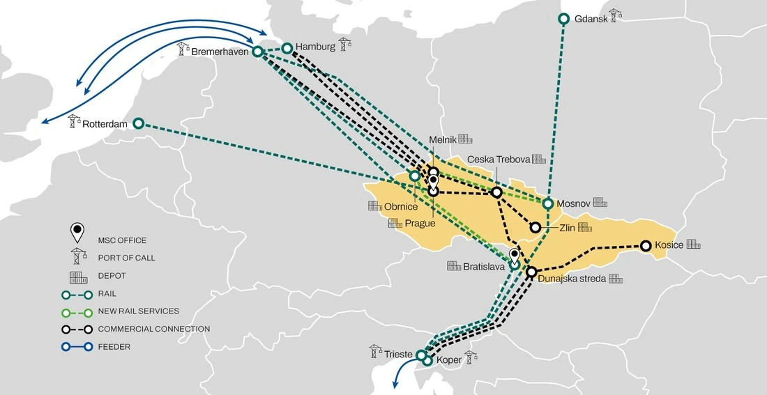 Czech and Slovakia Intermodal Map 2026