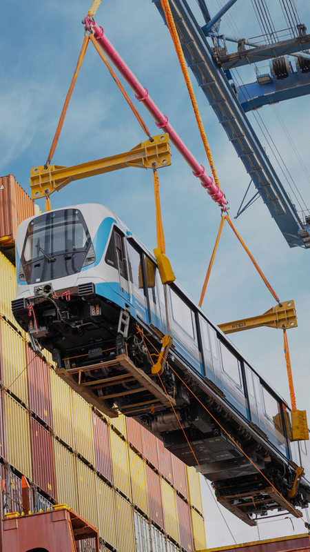 Alstom railcar being discharged in Alexandria
