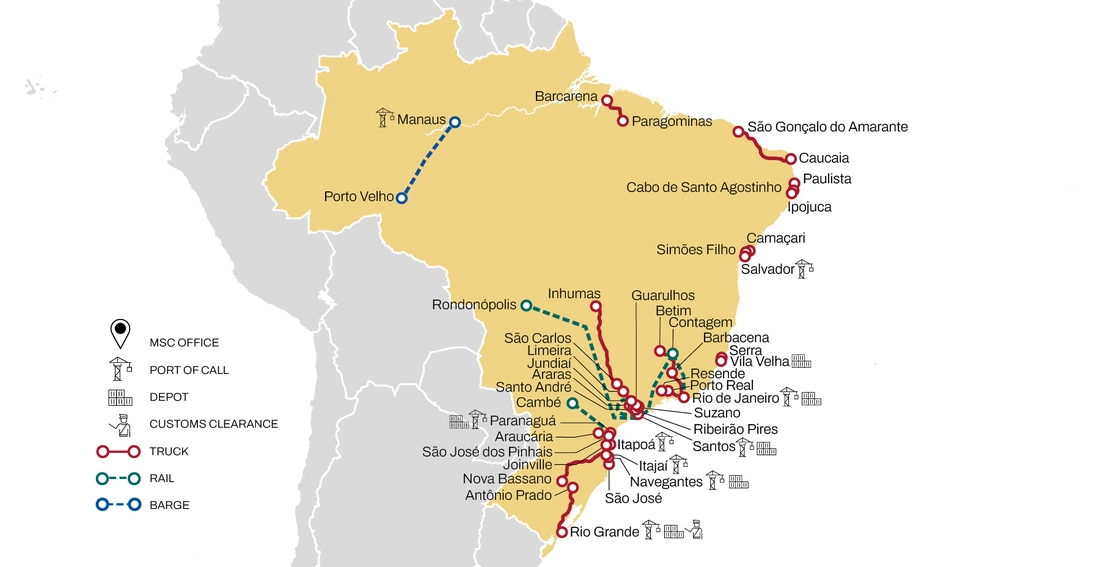 MSC Brazil Intermodal Map 2026